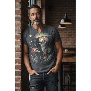 Jay's Rock Shirt Mens‎ Medium Black Pirate Skull Gothic Horror Double Sided 3D